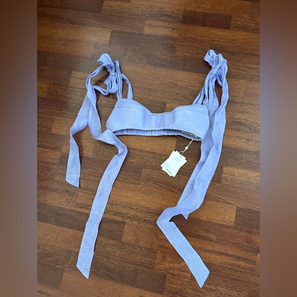 NWT Zimmermann Bow Tie Straps Linen & Silk Bustier Crop Top in Periwinkle 1 US6 - Picture 3 of 17